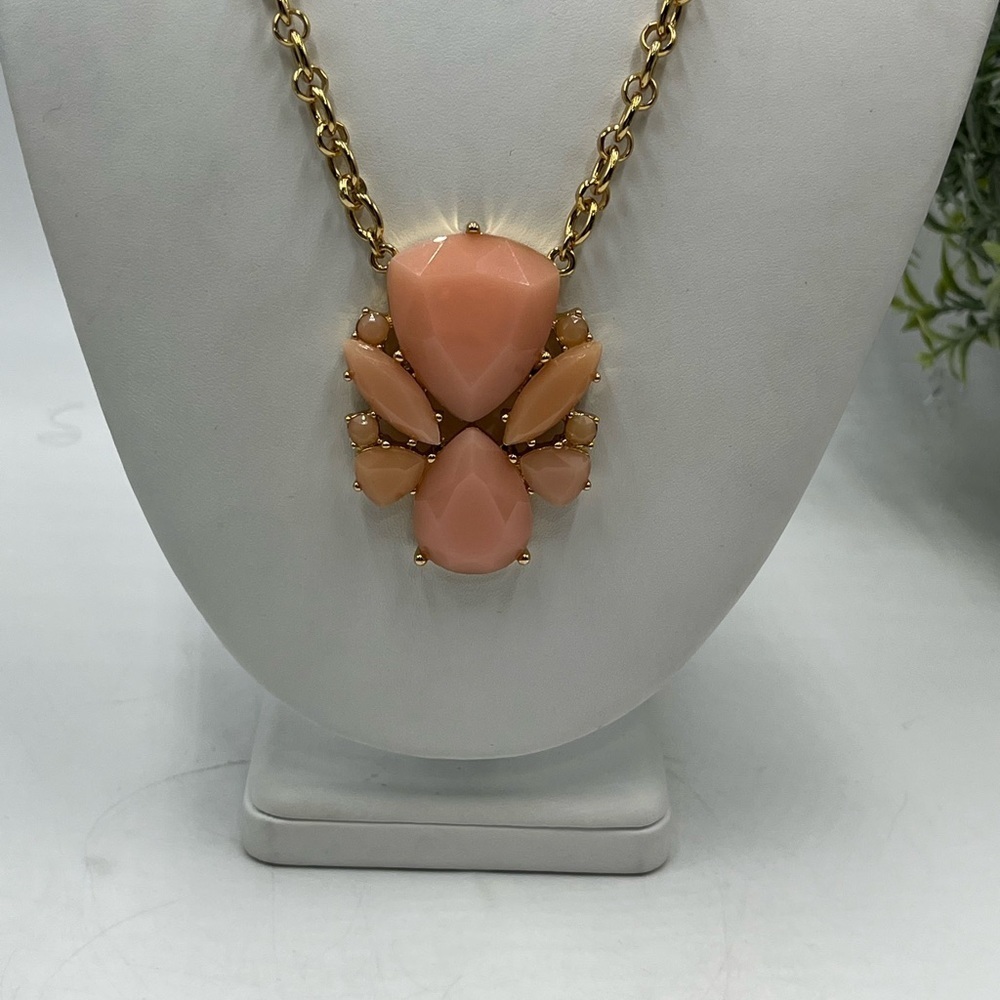 Kate Spade Blush Pink Color Pop Medallion Pendant Long Gold‎ Tone Necklace